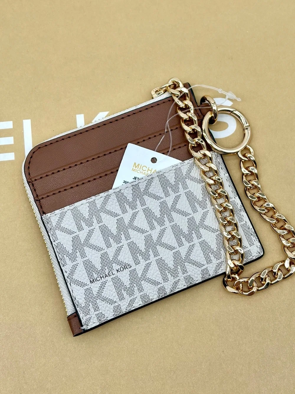 Michael Kors Jet Set Travel Signature Logo Chain Wallet Card Holder